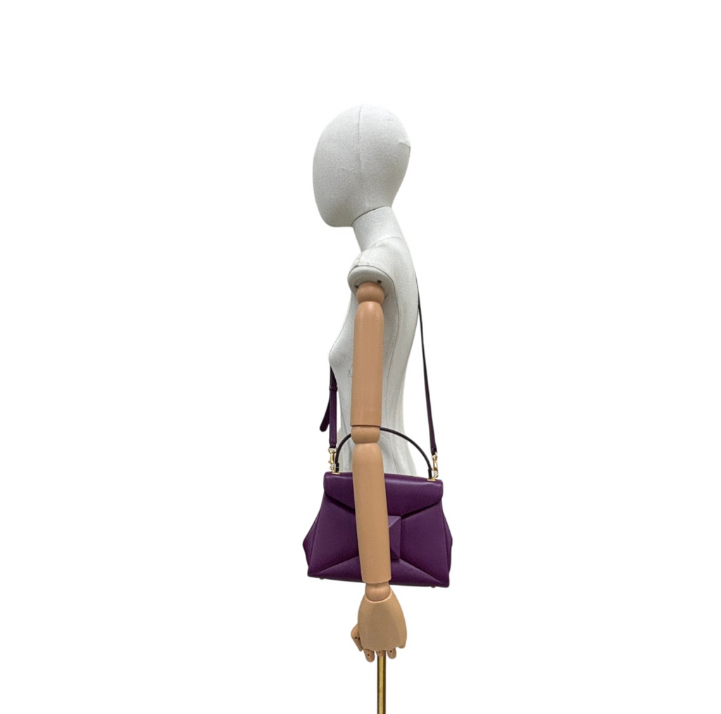 7657 - Valentino Garavani One Stud Purple Lambskin Top Handle Bag - Image 8