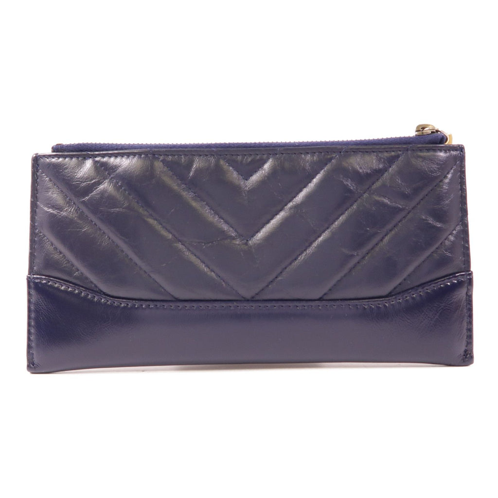6033 - CHANEL Crinkled leather long zipper wallet Navy Blue
