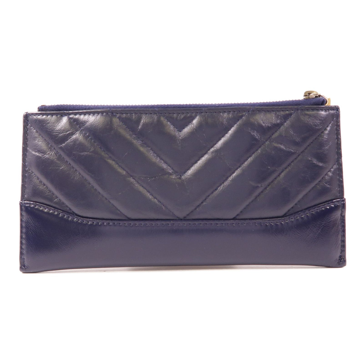 6033 - CHANEL Crinkled leather long zipper wallet Navy Blue