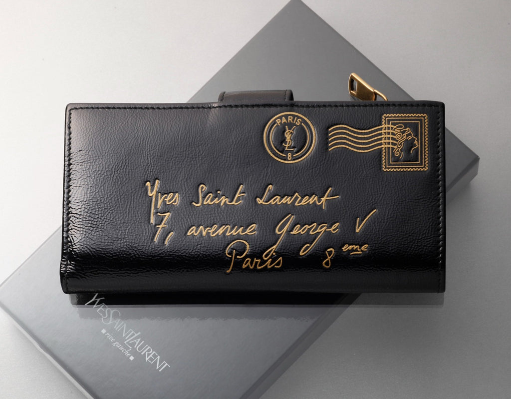 7605 - Yves Saint Laurent Y-Mail Black Patent Leather Continental Wallet - Image 1