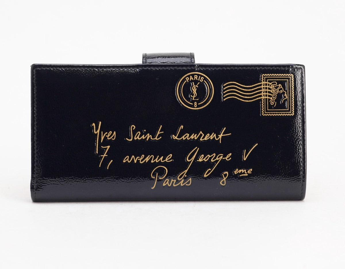 7605 - Yves Saint Laurent Y-Mail Black Patent Leather Continental Wallet - Image 2
